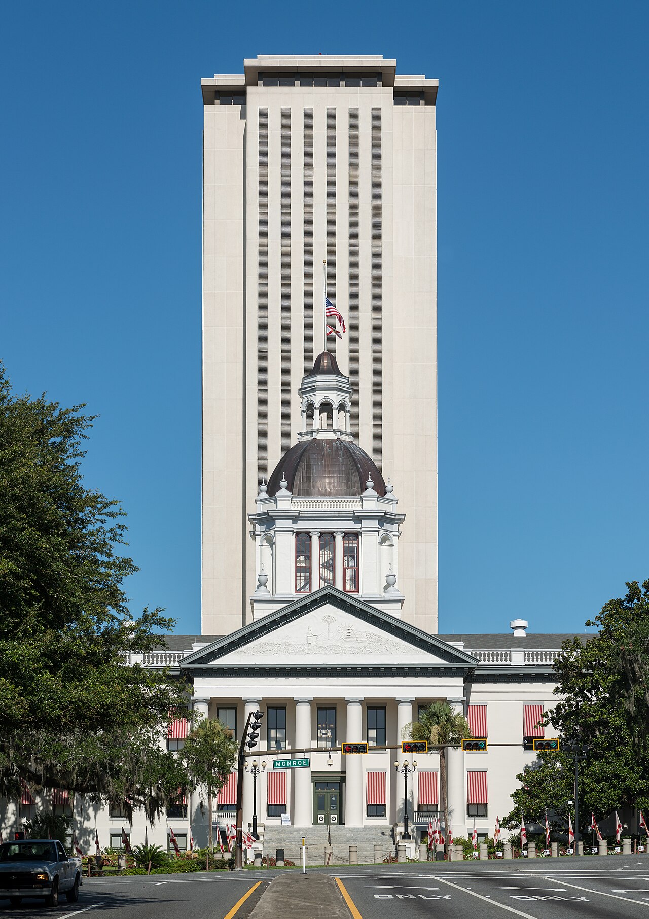 The old and new Florida capitol buildings in Tallahassee