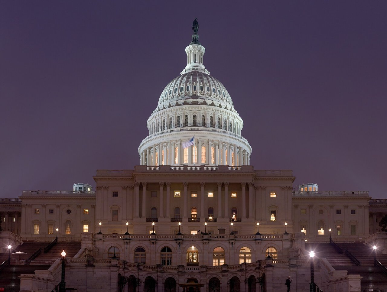 The United States Capitol building at night