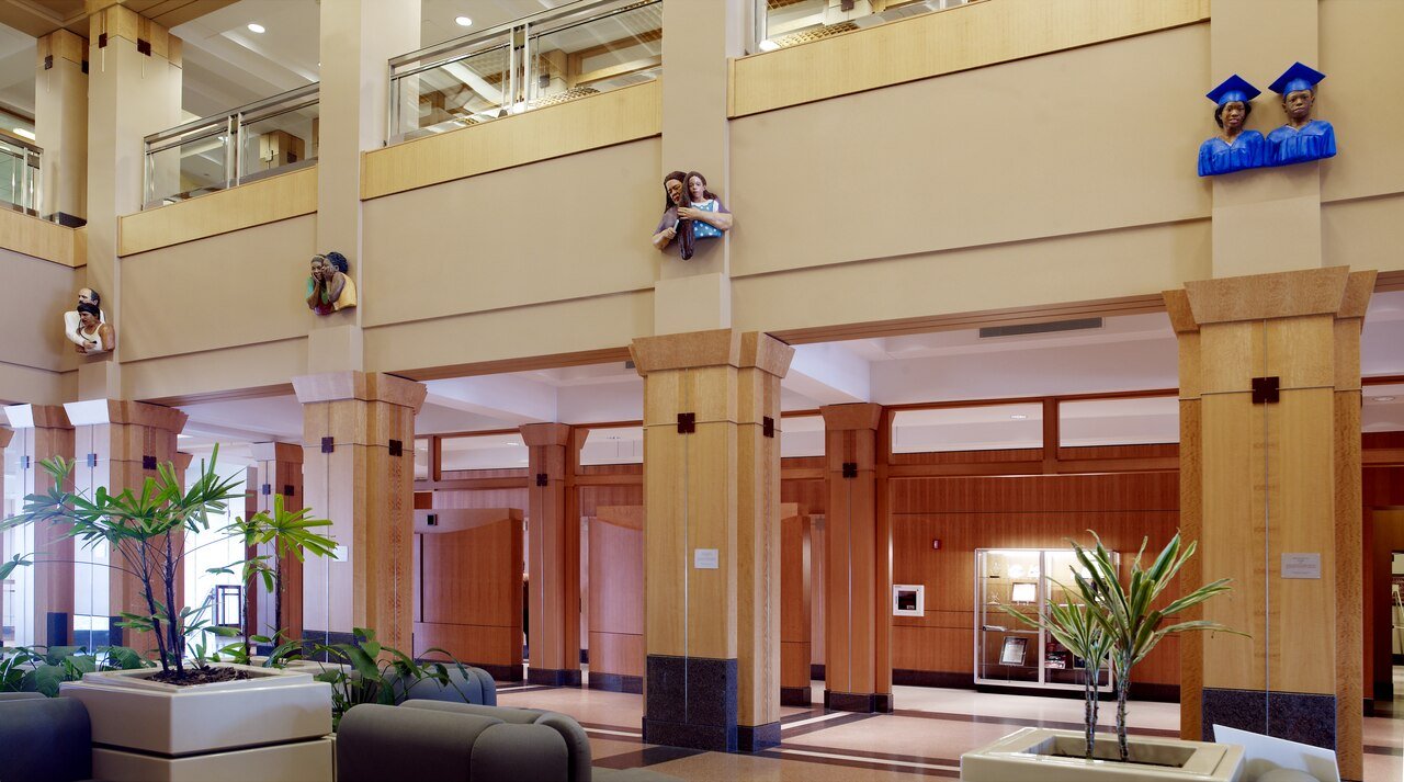 The sculpture Homage to Medicare and Medicaid in the lobby of the CMS headquarters building in Woodlawn, Maryland