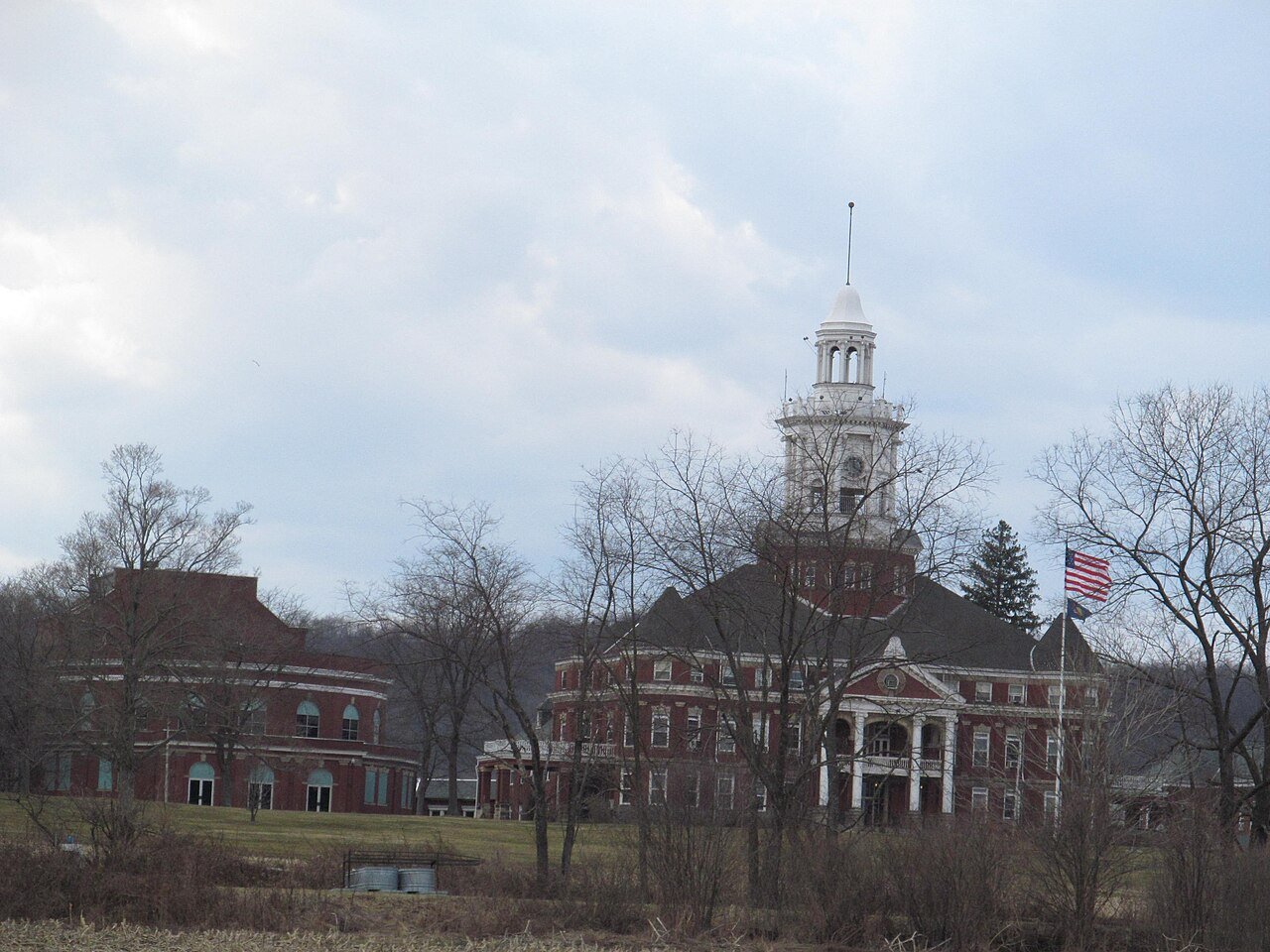 The administration building of the former Polk State Center in Polk, Pennsylvania