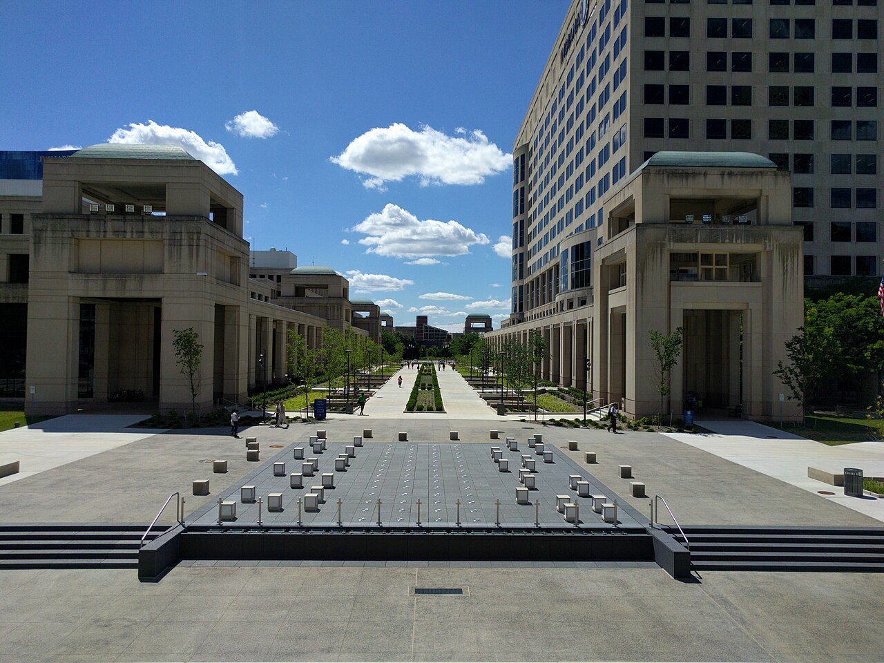 The plaza between the Indiana Government Center buildings in downtown Indianapolis