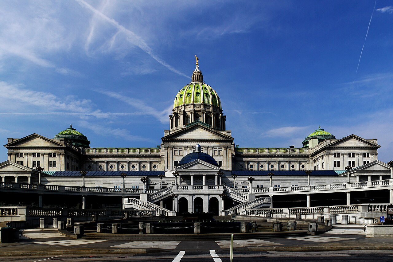 The east side of the Pennsylvania State Capitol in Harrisburg