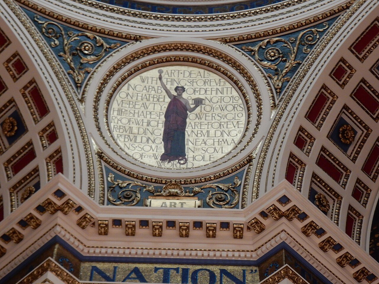 Murals and gilded arches inside the rotunda of the Pennsylvania State Capitol