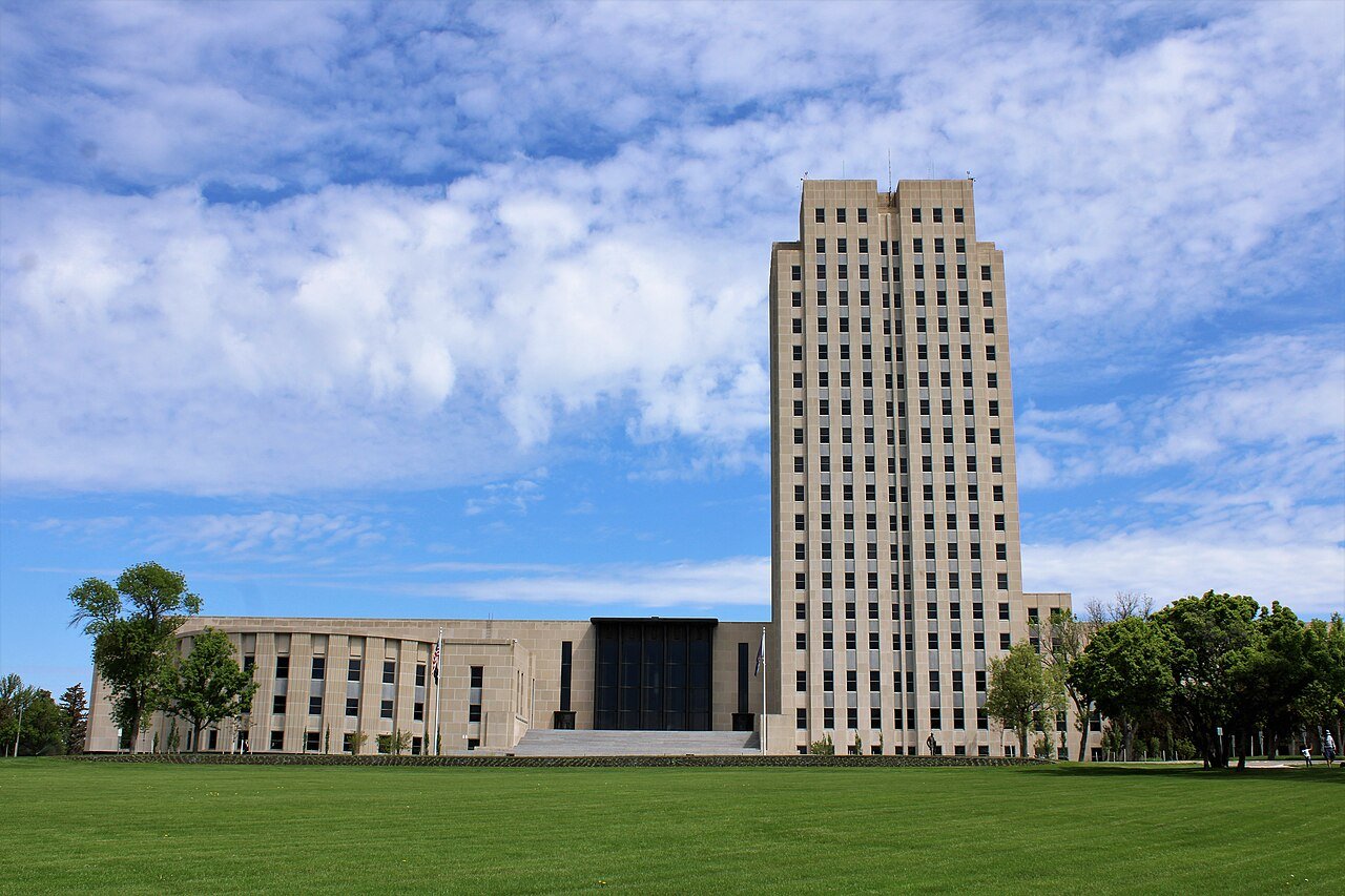 The North Dakota State Capitol tower in Bismarck