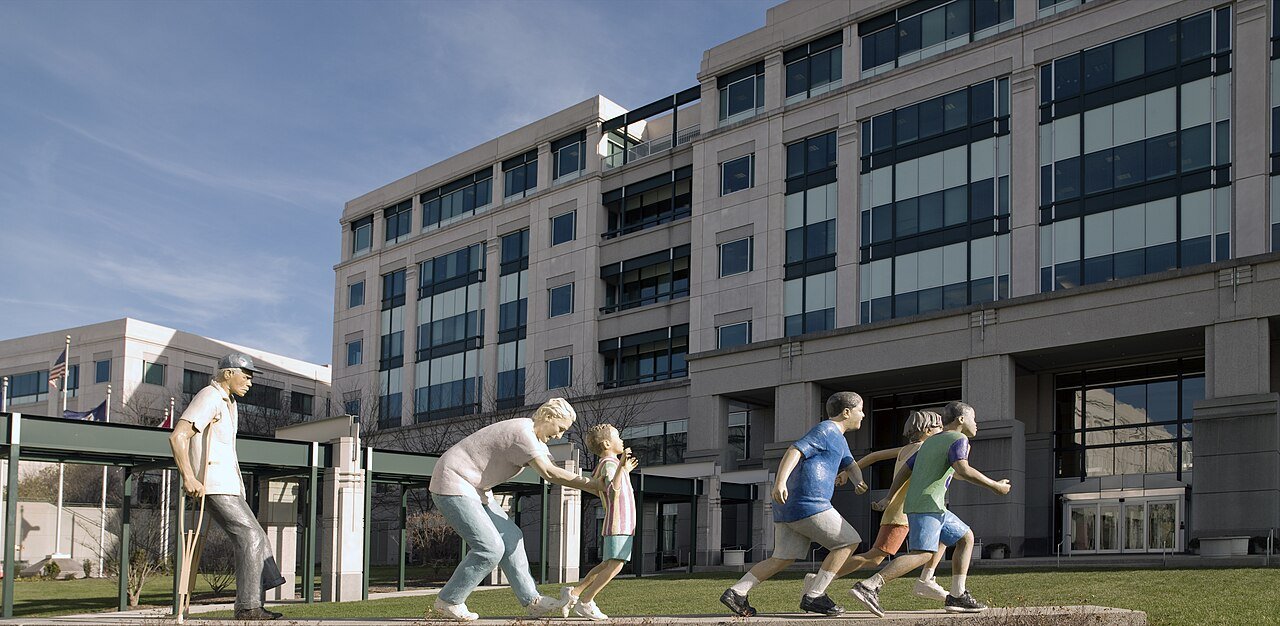 The sculpture Life in the Community outside the CMS headquarters building in Woodlawn, Maryland