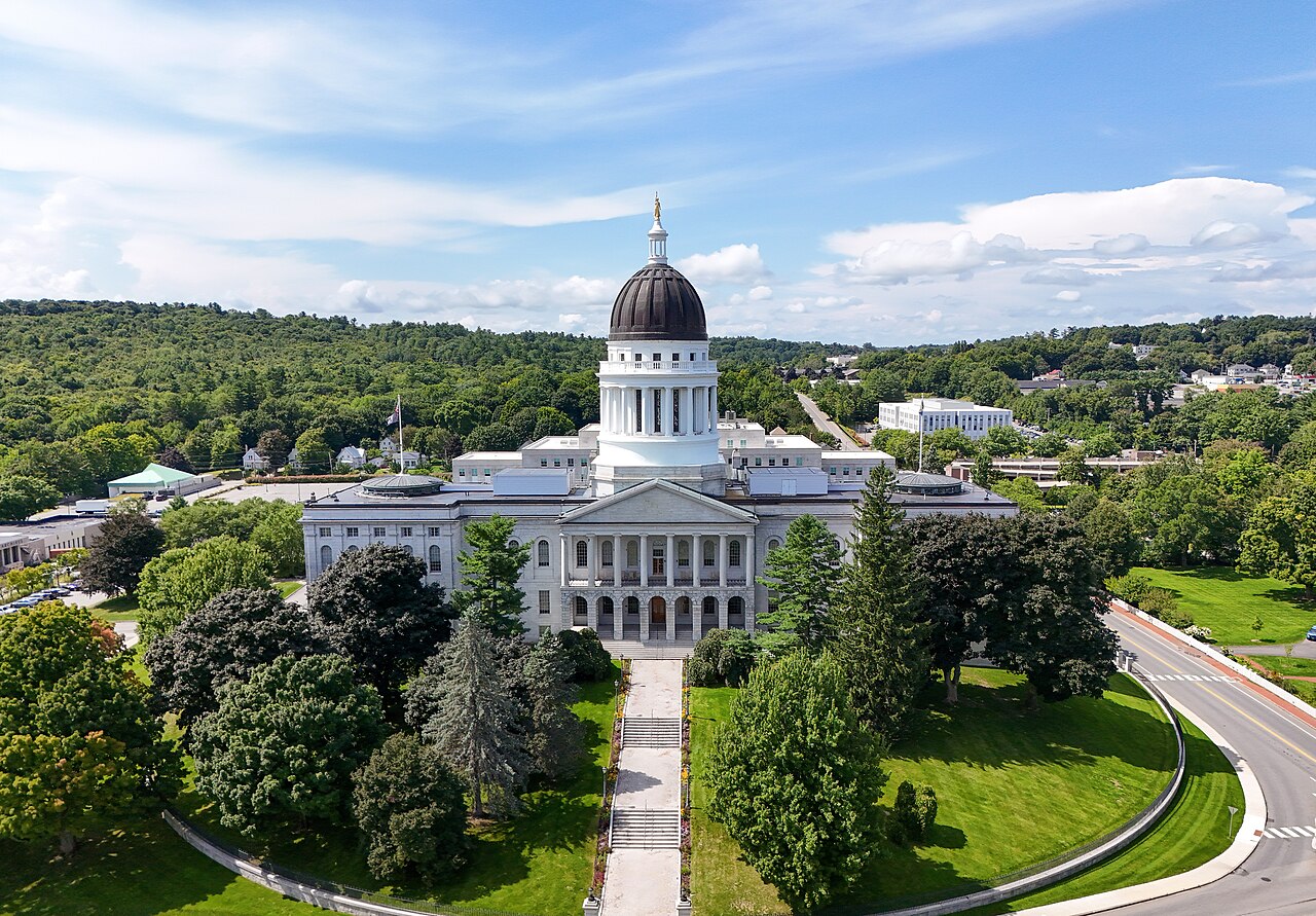 Exterior view of the Maine State House in Augusta