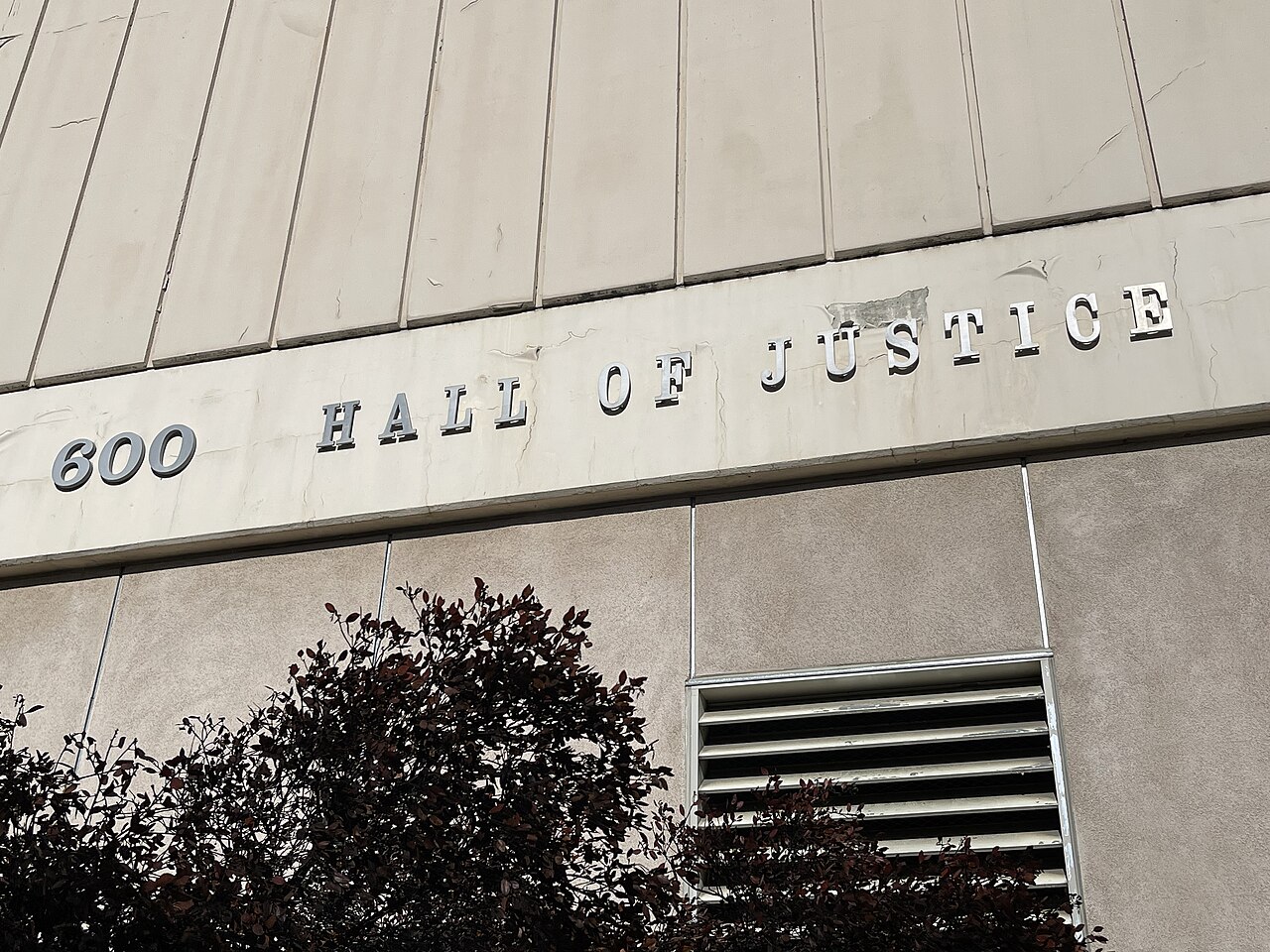 A sign for the Hall of Justice at the Sonoma County Superior Court in Santa Rosa, California.